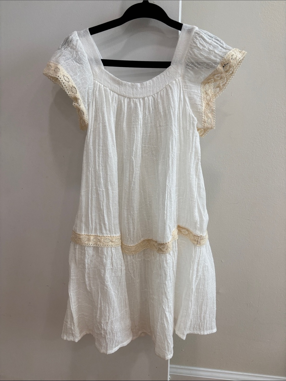 Eberjey White Cotton Gauze Lace-Trim Peasant Dress 4 years girls